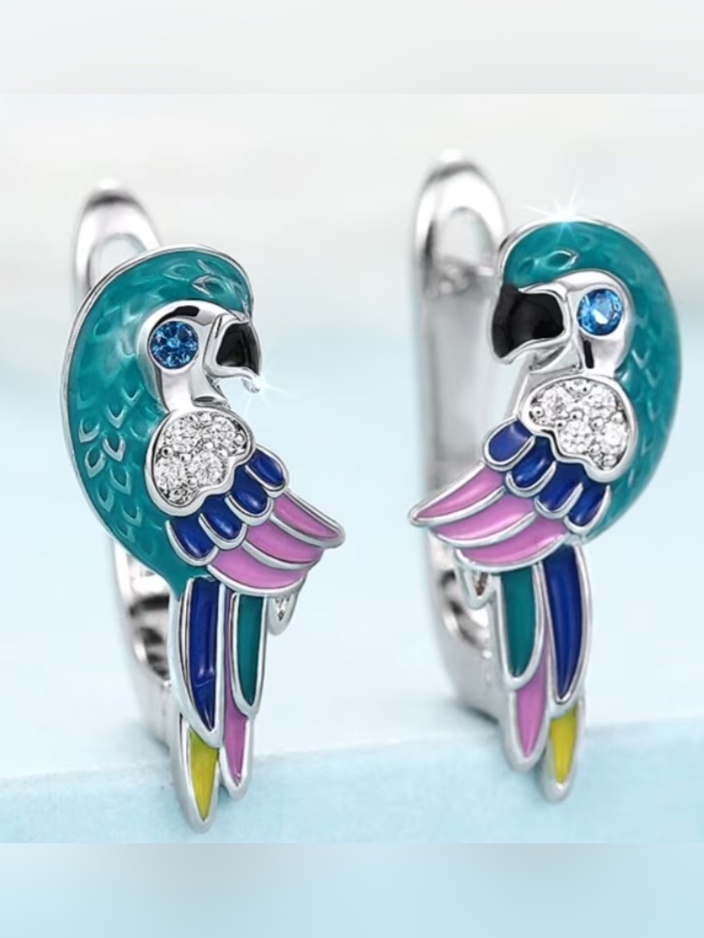 Colorful Parrot Enamel Hoop Earrings